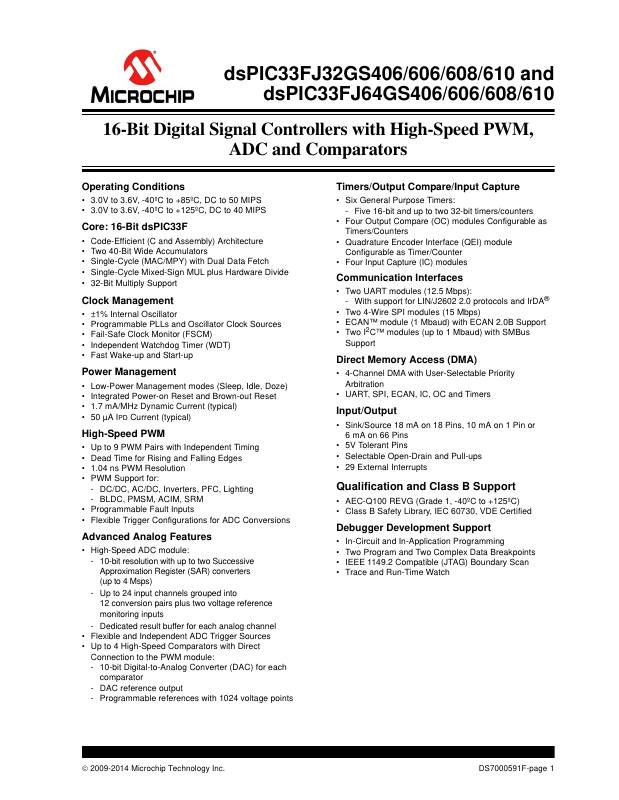 DSPIC33FJ64GS406T-I/MR Microchip Technology — datasheet