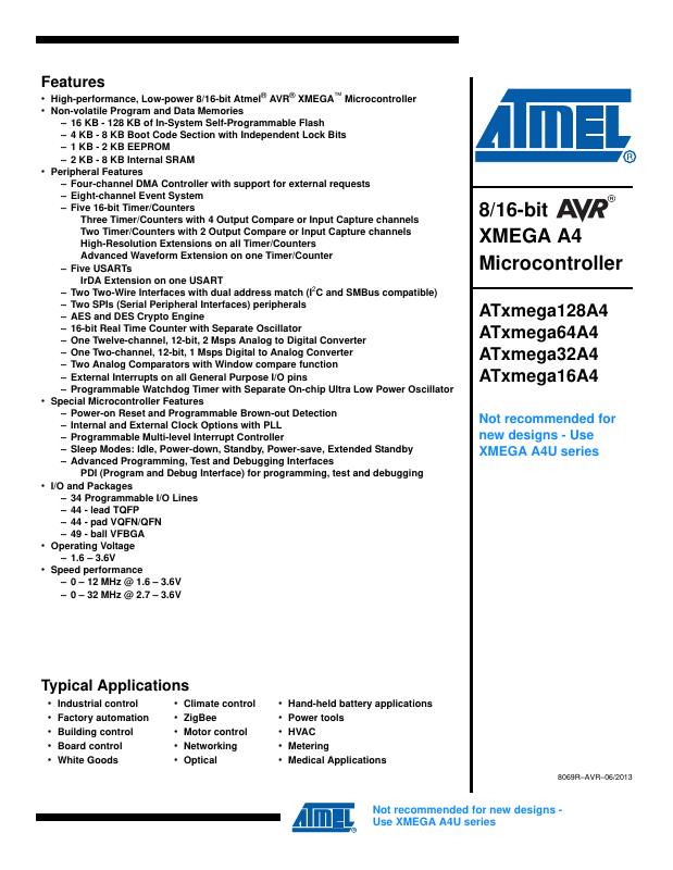 ATXMEGA32A4-CCU Microchip Technology — datasheet