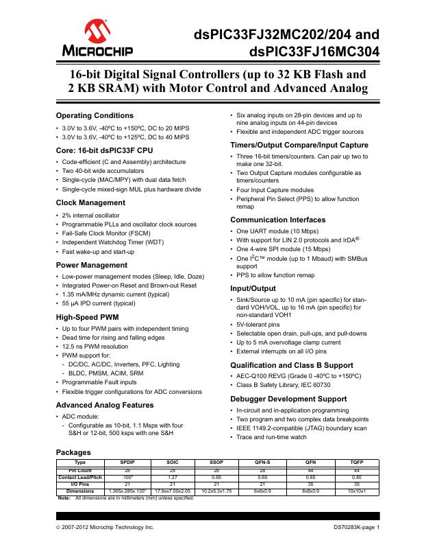 DSPIC33FJ16MC304-H/PT Microchip Technology — datasheet