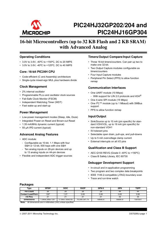 PIC24HJ32GP202-H/MM Microchip Technology — datasheet
