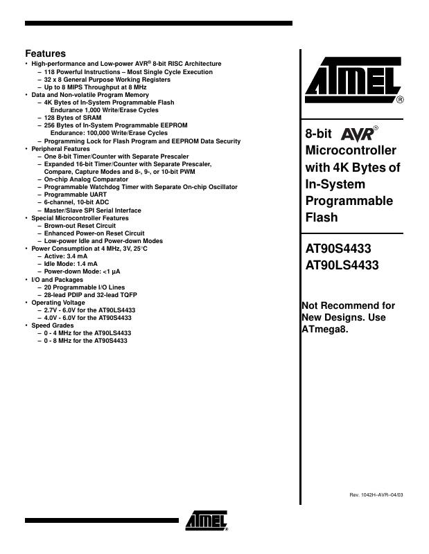 AT90LS4433-4AI Microchip Technology — datasheet