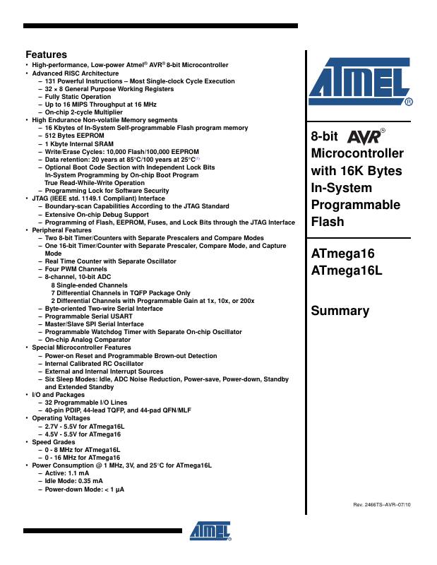 ATMEGA16-16AQR Microchip Technology — datasheet