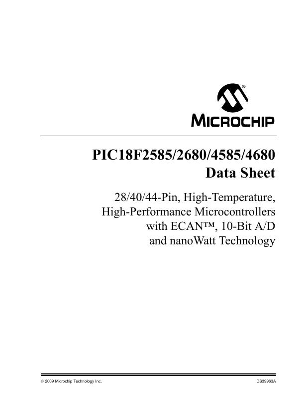 PIC18F4585-H/P Microchip Technology — datasheet