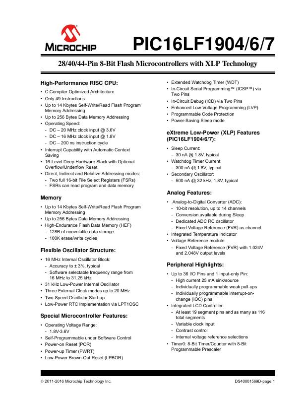 PIC16LF1907-E/MV Microchip Technology — datasheet
