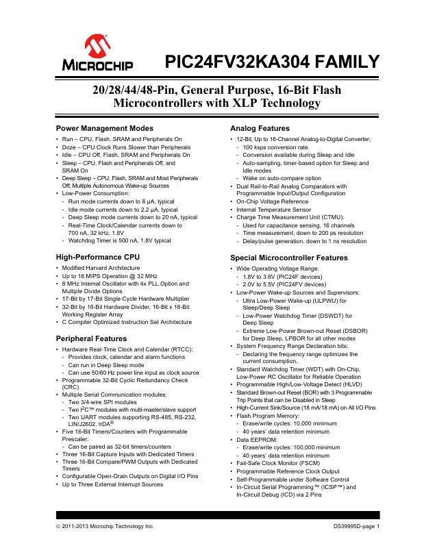 PIC24F32KA301T-I/SO Microchip Technology — datasheet