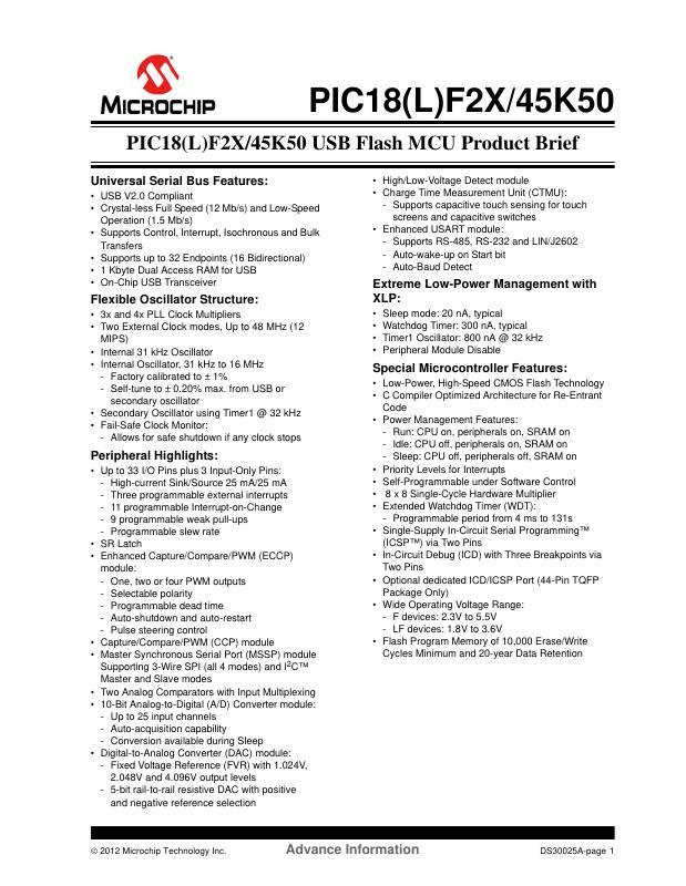 PIC18LF24K50T-I/ML Microchip Technology — datasheet