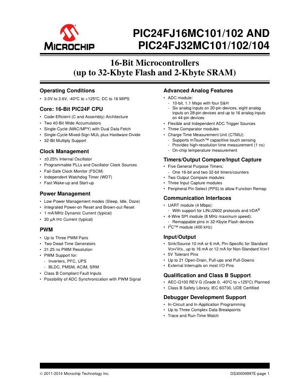 PIC24FJ32MC102-E/SO Microchip Technology — datasheet