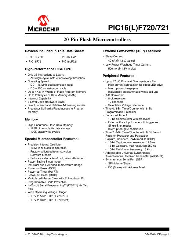 PIC16LF720T-I/SO Microchip Technology — datasheet