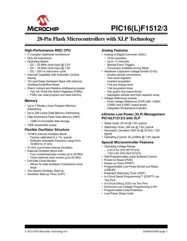 PIC16LF1512T-I/MV Microchip Technology — datasheet