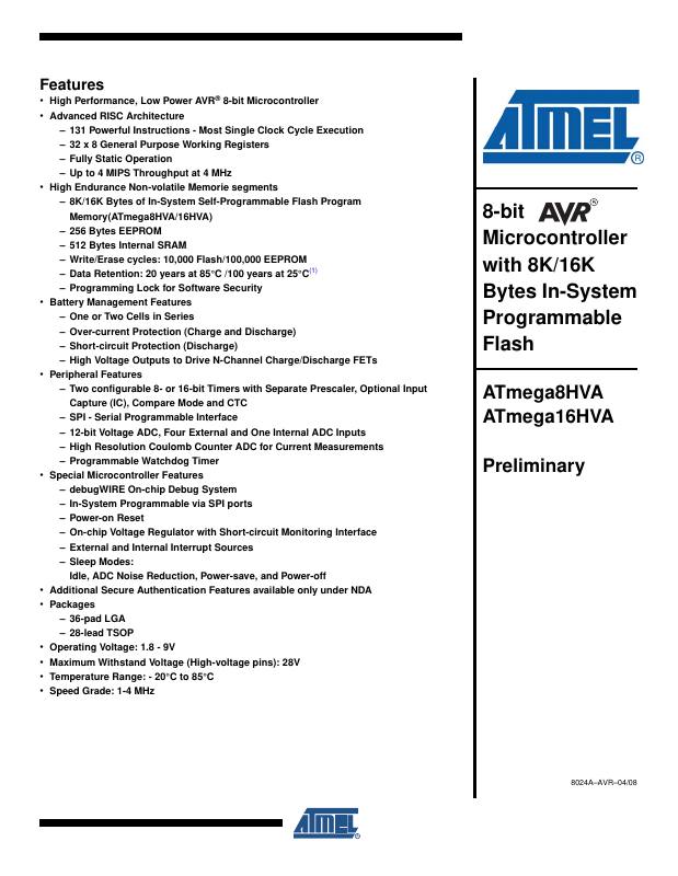 ATMEGA16HVA-4CKUR Microchip Technology — datasheet