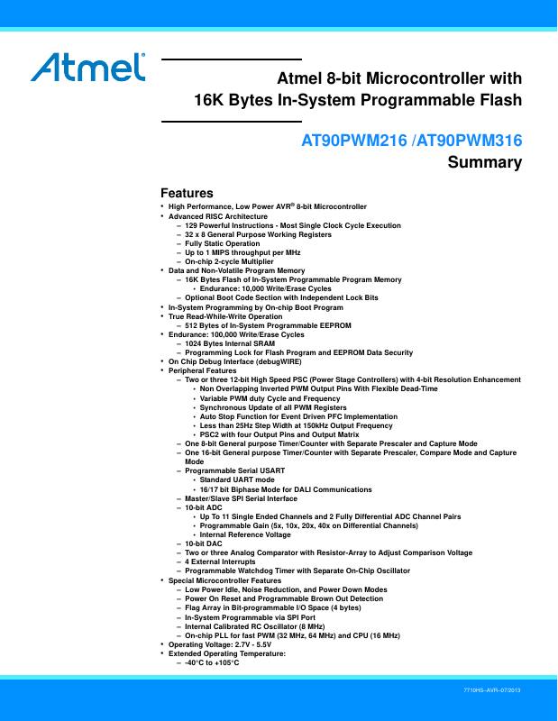 AT90PWM316-16SUR Microchip Technology — datasheet