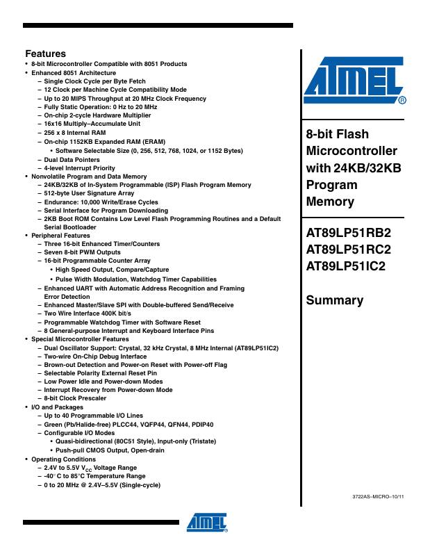 AT89LP51IC2-20AU Microchip Technology — datasheet