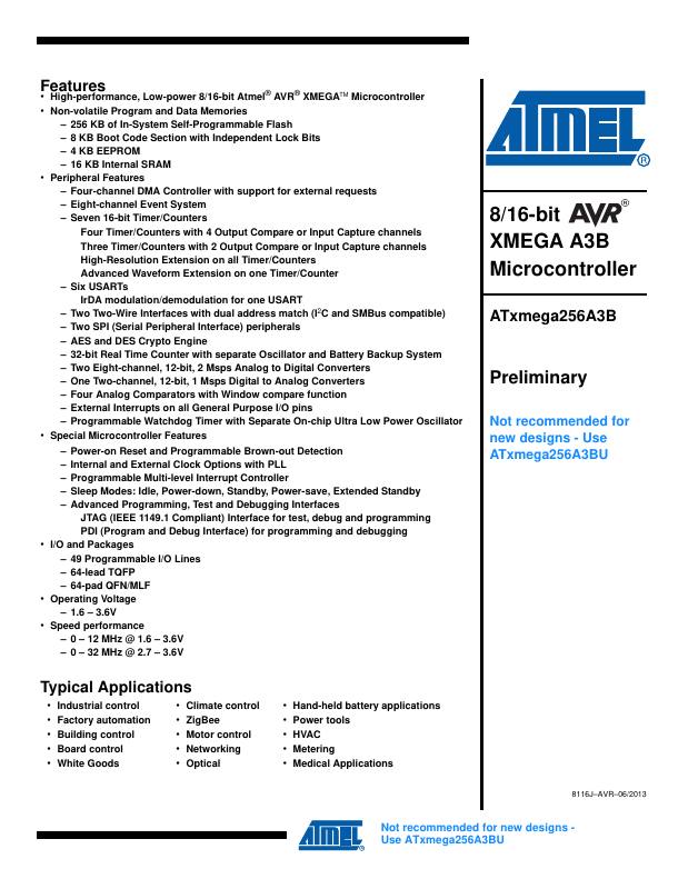 ATXMEGA256A3B-AUR Microchip Technology — datasheet