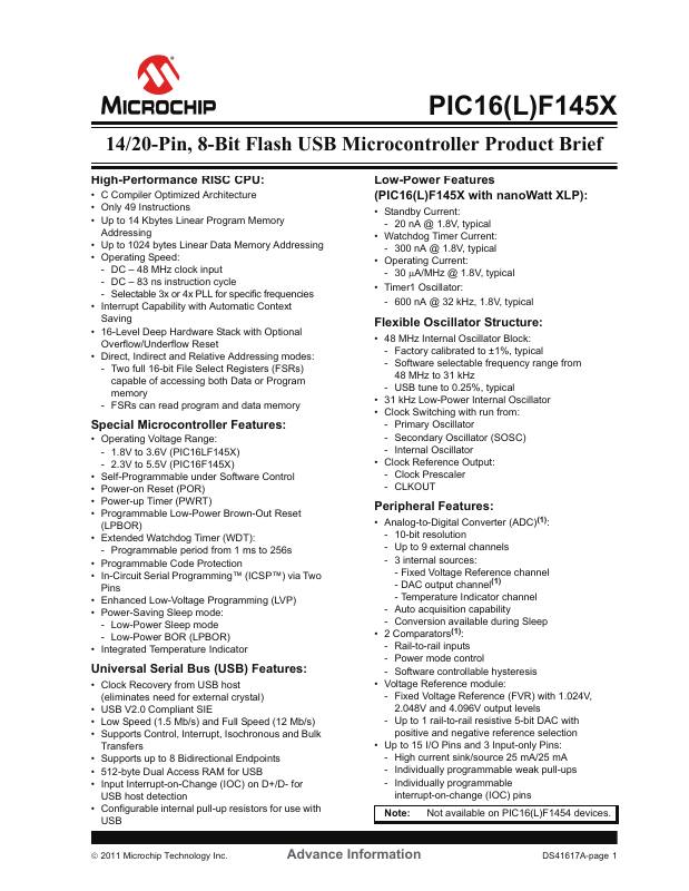 PIC16F1458-I/SS Microchip Technology — datasheet