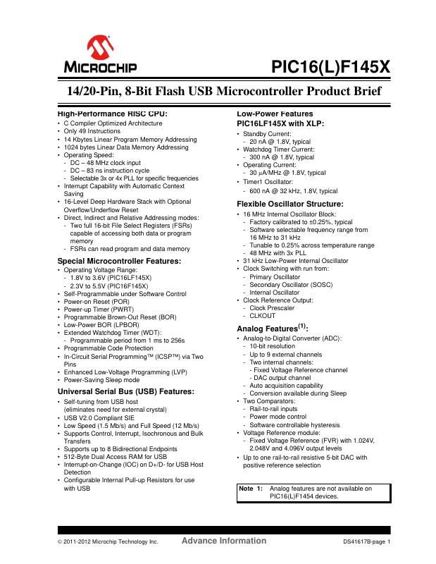 PIC16LF1455-E/ST Microchip Technology — datasheet