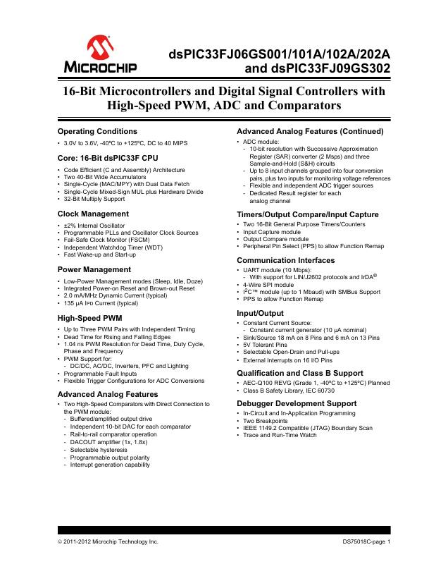 DSPIC33FJ06GS101AT-E/SS Microchip Technology — datasheet