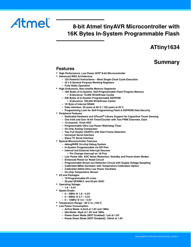 ATTINY1634-UUR Microchip Technology — datasheet