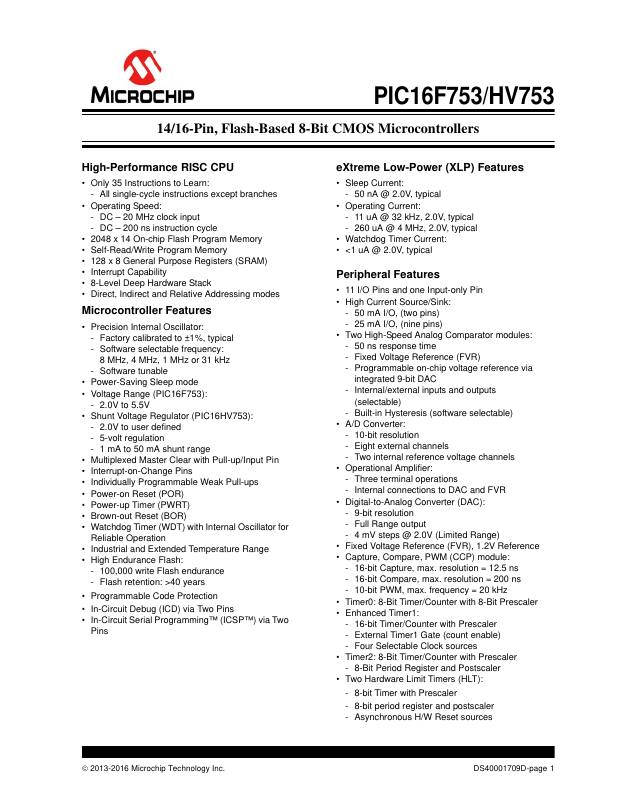 PIC16F753-E/P Microchip Technology — datasheet