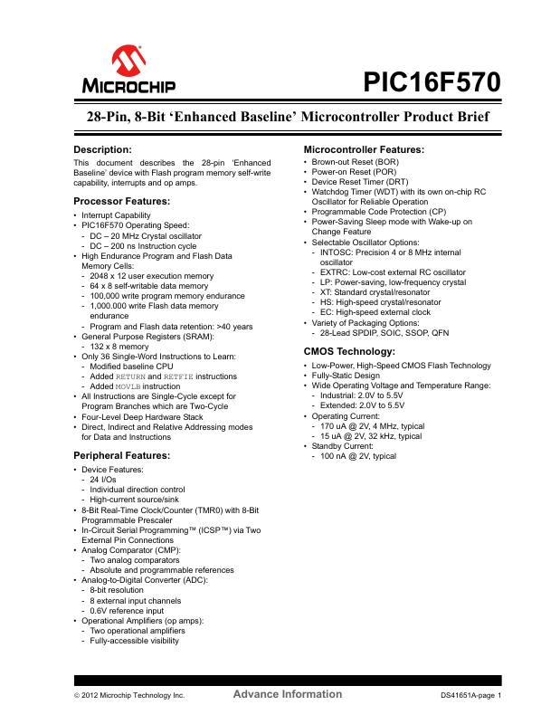 PIC16F570T-I/SO Microchip Technology — datasheet