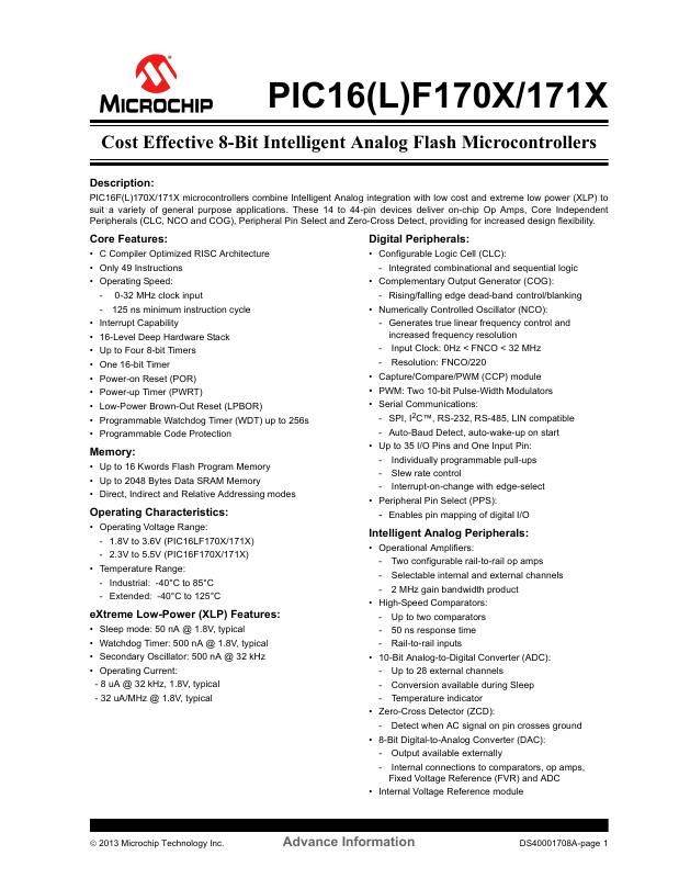 PIC16LF1703-E/SL Microchip Technology — datasheet