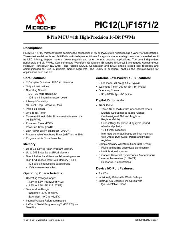 PIC12LF1571T-I/MF Microchip Technology — datasheet