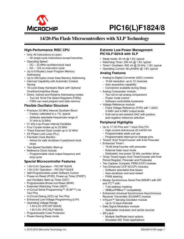 PIC16F1828T-I/GZ Microchip Technology — datasheet