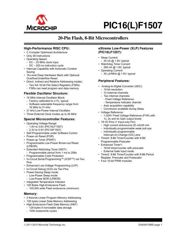PIC16LF1507T-I/GZ Microchip Technology — datasheet