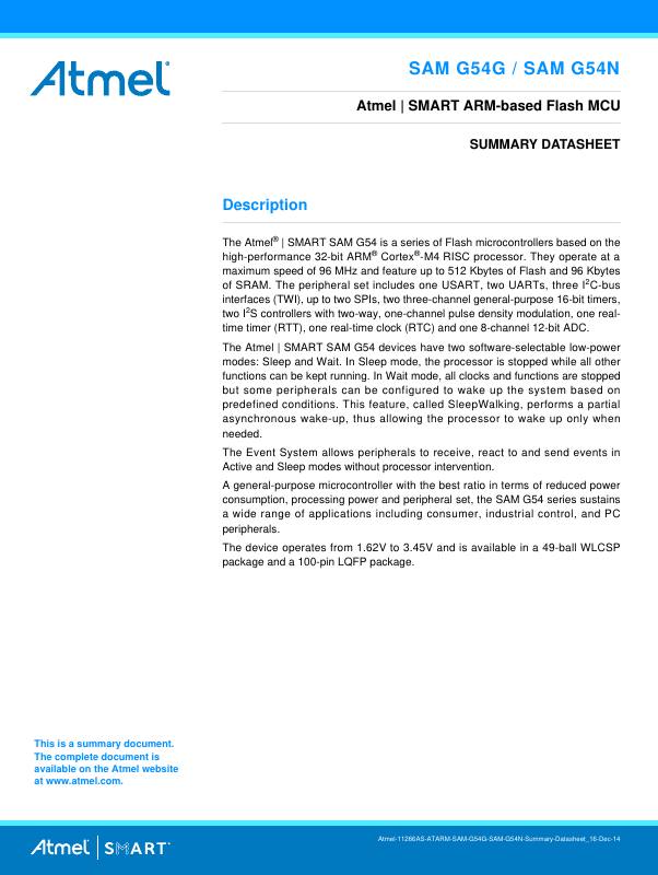 ATSAMG54G19B-UUT Microchip Technology — datasheet