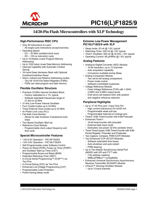 PIC16LF1829-E/GZ Microchip Technology — datasheet