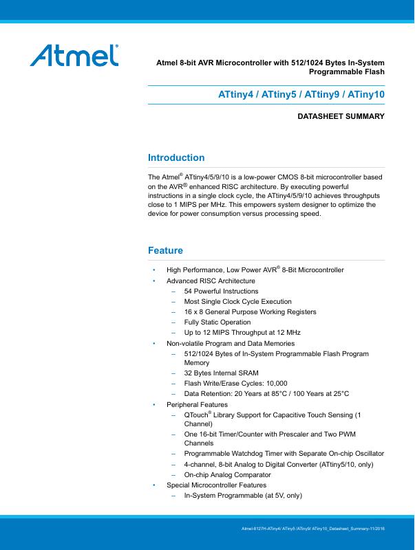 ATTINY10-TSHRA0 Microchip Technology — datasheet
