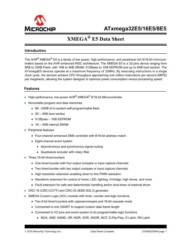ATXMEGA16E5-M4NR Microchip Technology — datasheet