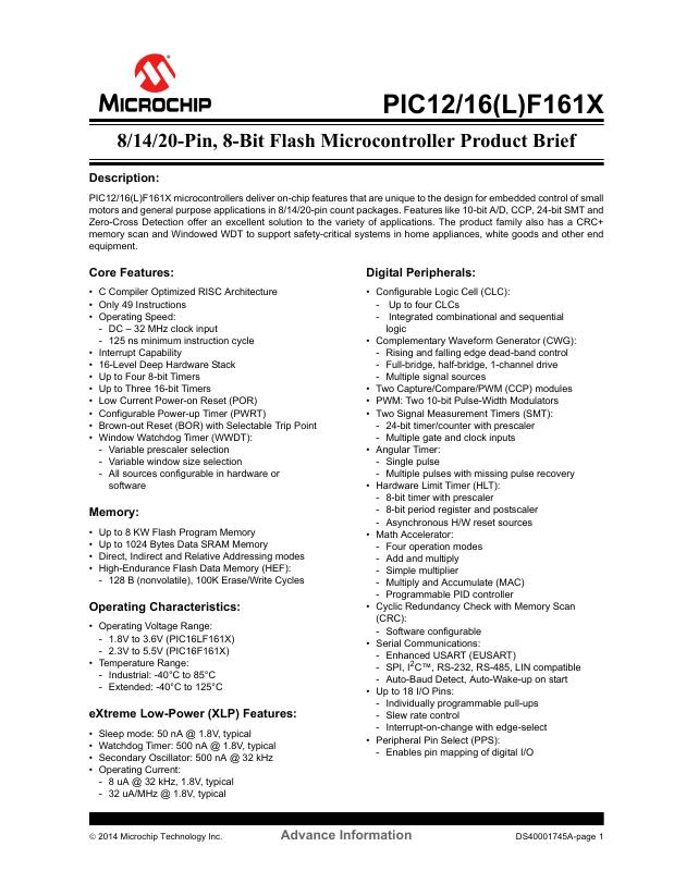 PIC16LF1613-E/SL Microchip Technology — datasheet