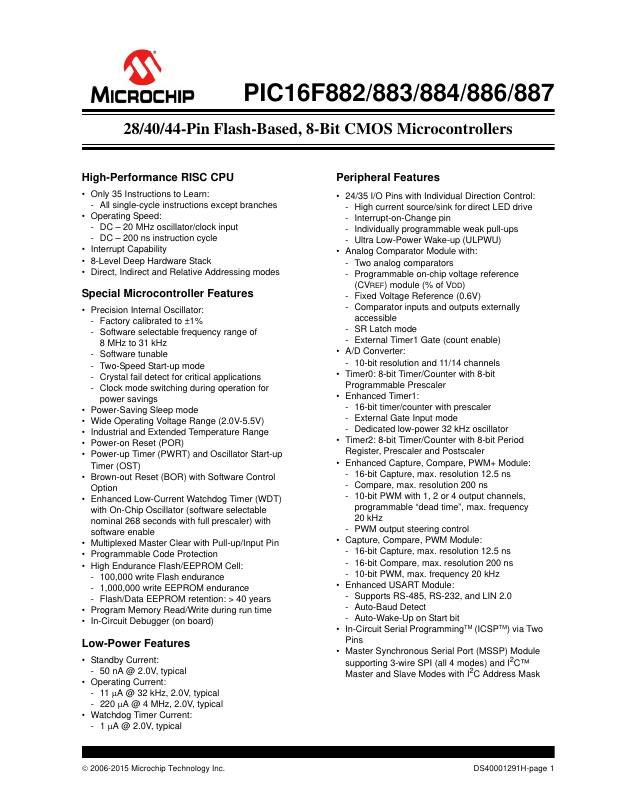 PIC16F884T-I/PT Microchip Technology — datasheet