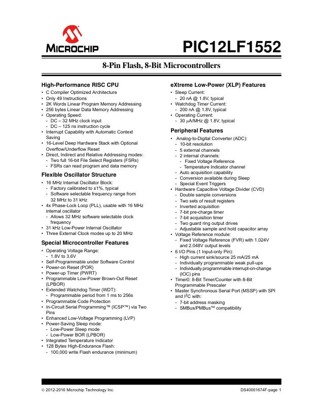 PIC12LF1552-I/MU Microchip Technology — datasheet