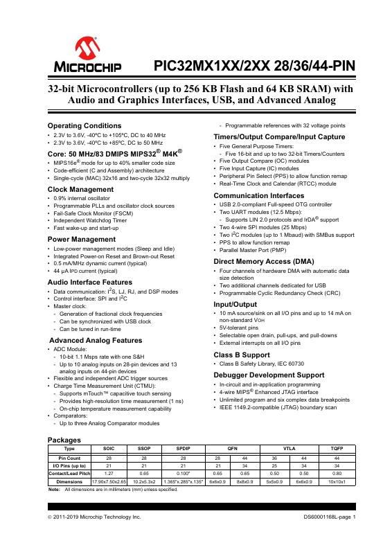 PIC32MX210F016DT-V/TL Microchip Technology — datasheet