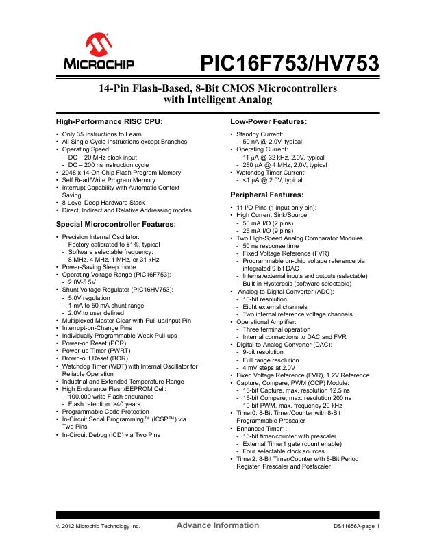 PIC12HV752T-I/MF Microchip Technology — datasheet