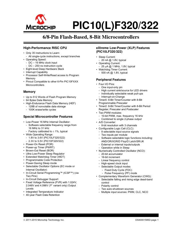 PIC10LF322-E/OT Microchip Technology — datasheet