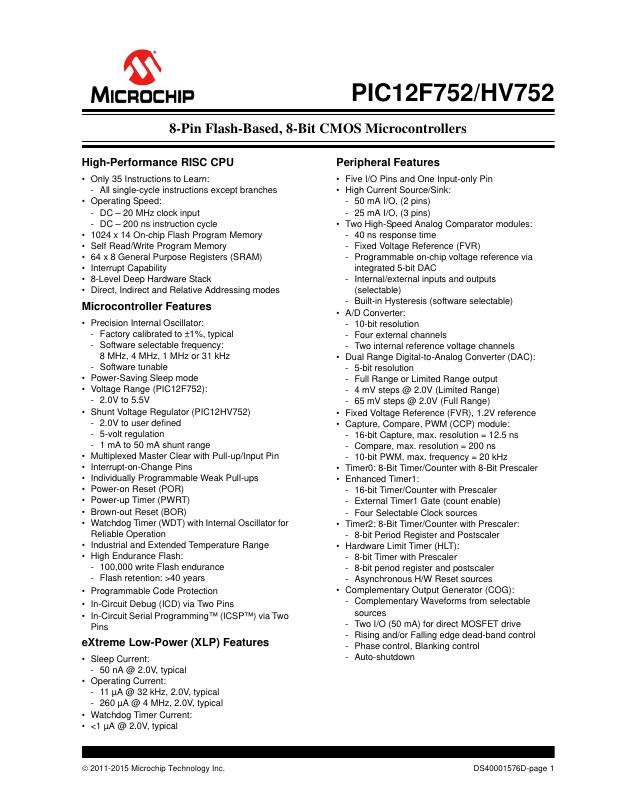 PIC12F752-E/P Microchip Technology — datasheet