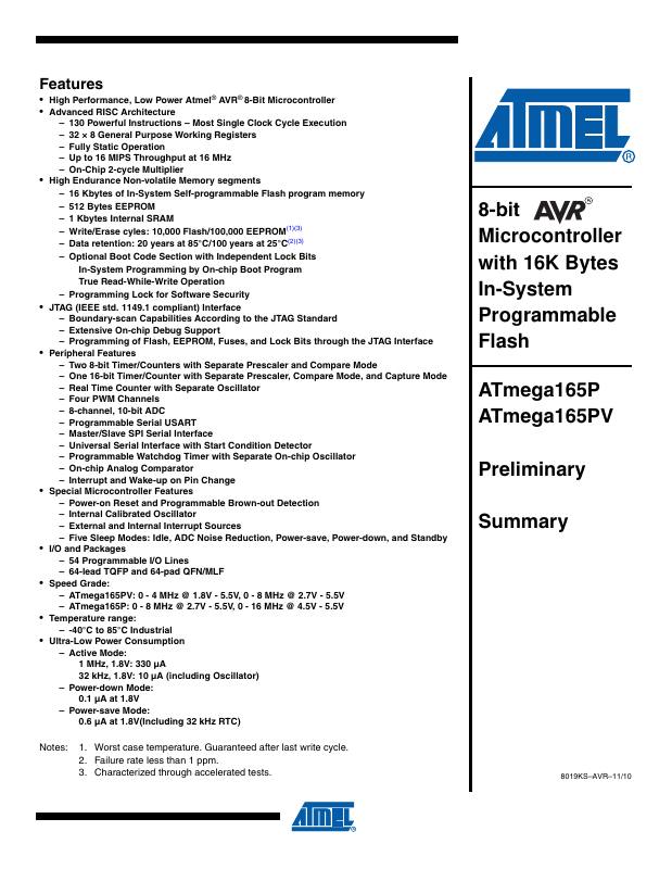 ATMEGA165PV-8MN Microchip Technology — datasheet
