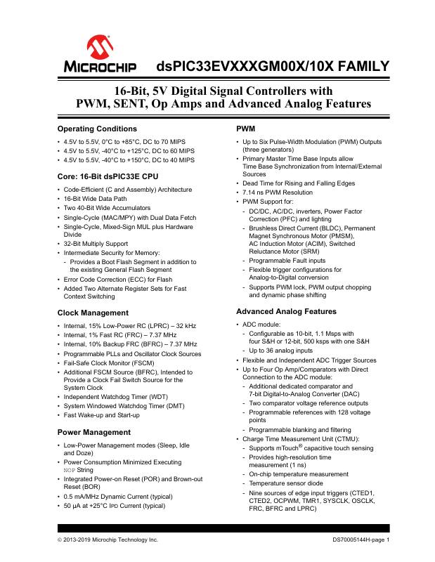 DSPIC33EV128GM006-H/MR Microchip Technology — datasheet