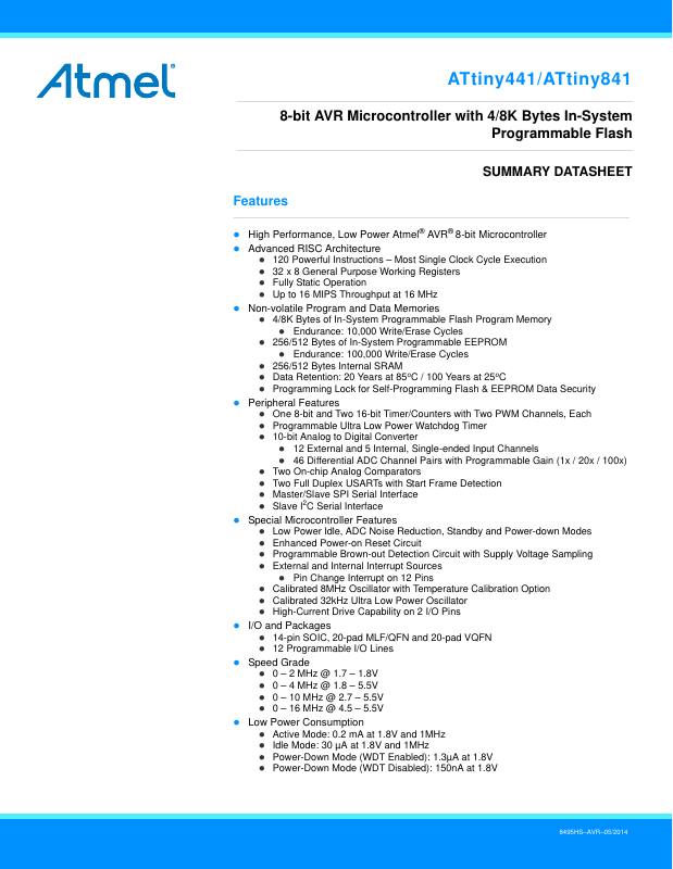 ATTINY441-MMHRA0 Microchip Technology — datasheet