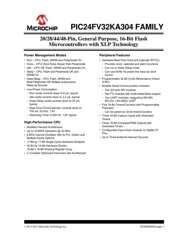 PIC24F32KA301-E/SO Microchip Technology — datasheet