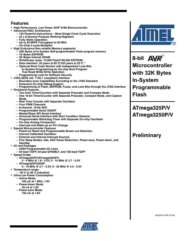 ATMEGA3250PV-10AUR Microchip Technology — datasheet