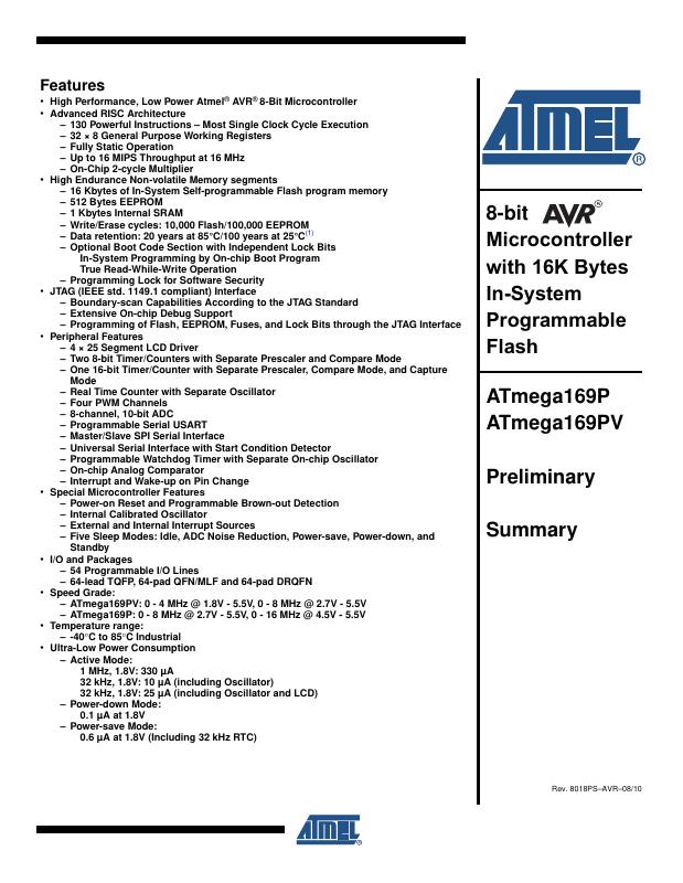 ATMEGA169PV-8MUR Microchip Technology — datasheet