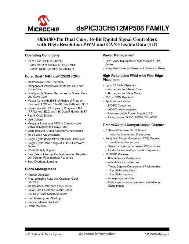 DSPIC33CH256MP506T-I/PT Microchip Technology — datasheet