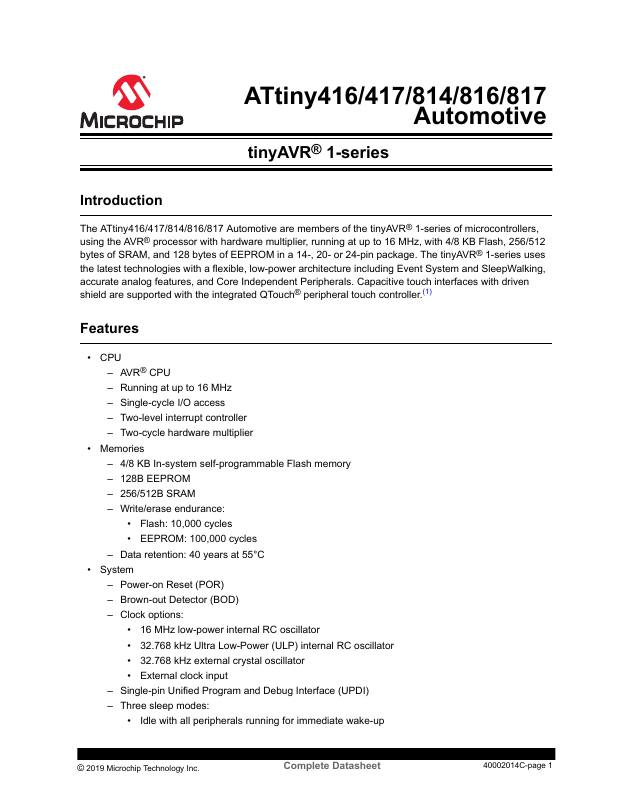 ATTINY417-MZT-VAO Microchip Technology — datasheet