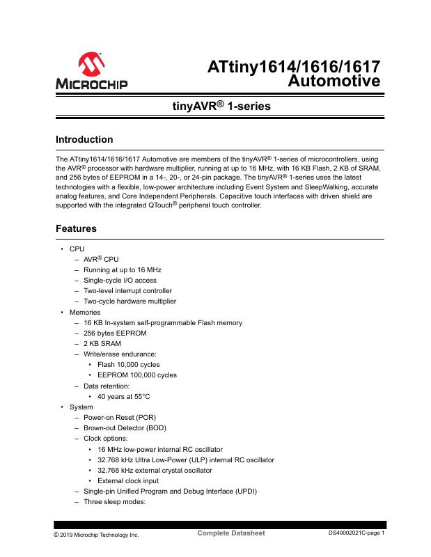 ATTINY1617-MBT-VAO Microchip Technology — datasheet