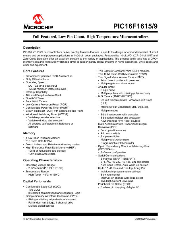 PIC16F1615-I/JQ Microchip Technology — datasheet