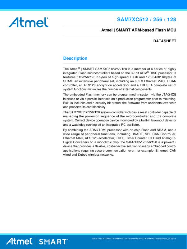 AT91SAM7XC512B-CUR Microchip Technology — datasheet