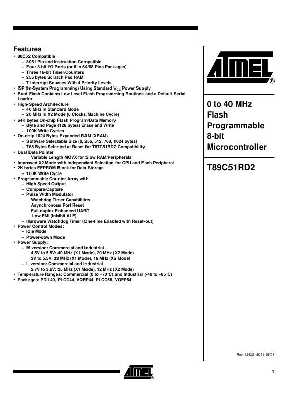 T89C51RD2-SLSIM Microchip Technology — datasheet
